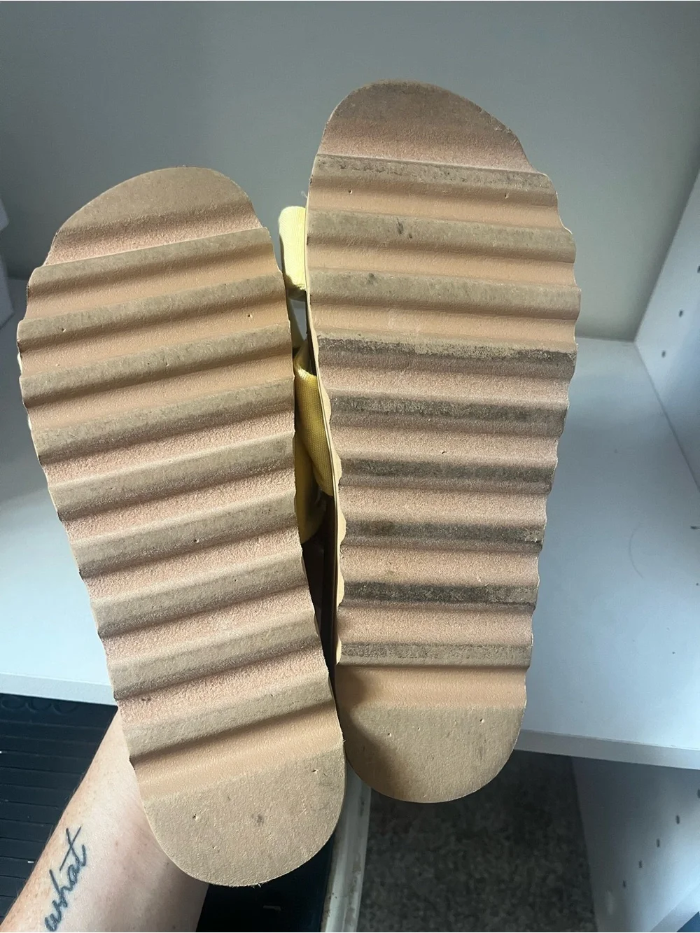Reef Yellow Knotted Fabric Cork Slide Sandals